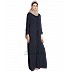 Front open abaya with frills on panels and sleeves- Navy Blue